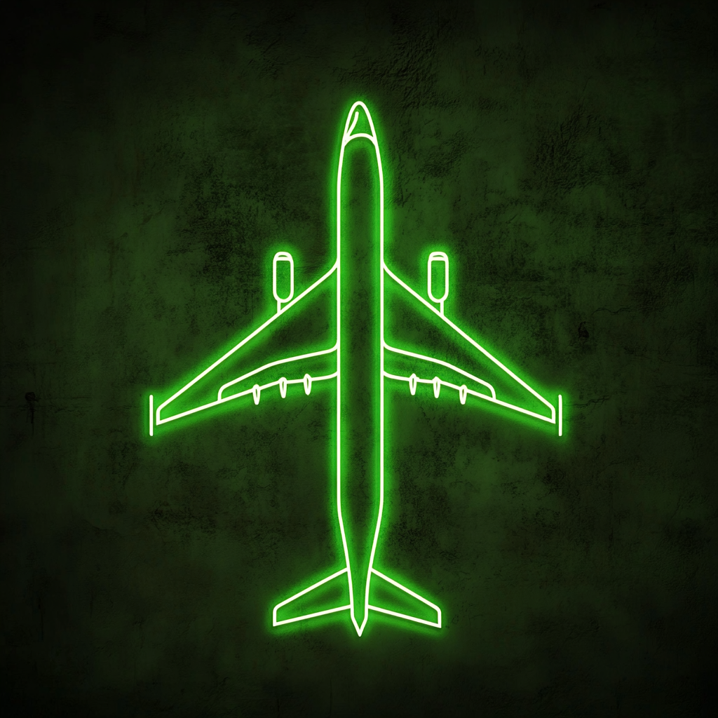 Airplane Flying - Green Neon Sign, 18 Inches