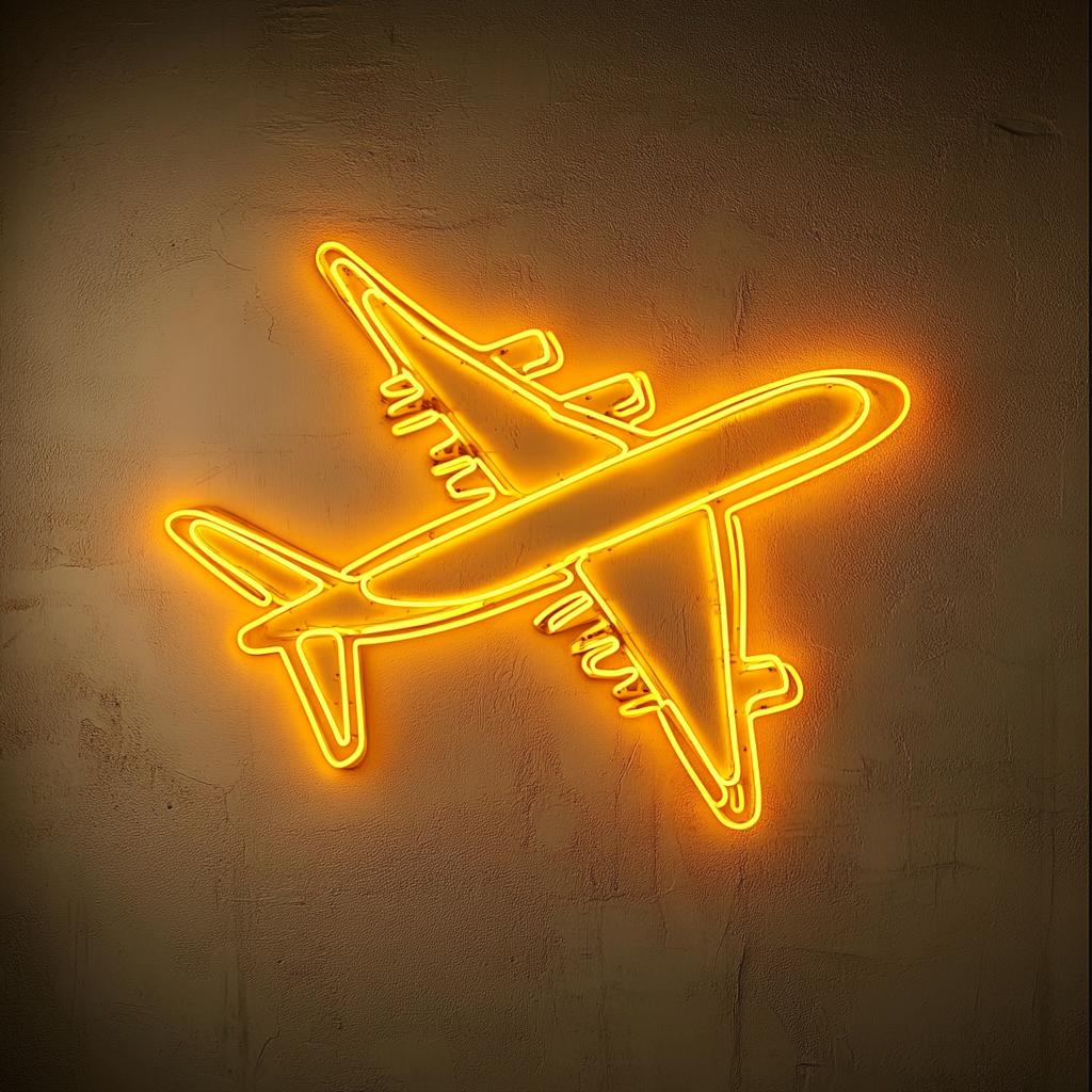 Airplane Flying - Yellow Neon Sign, 24 Inches