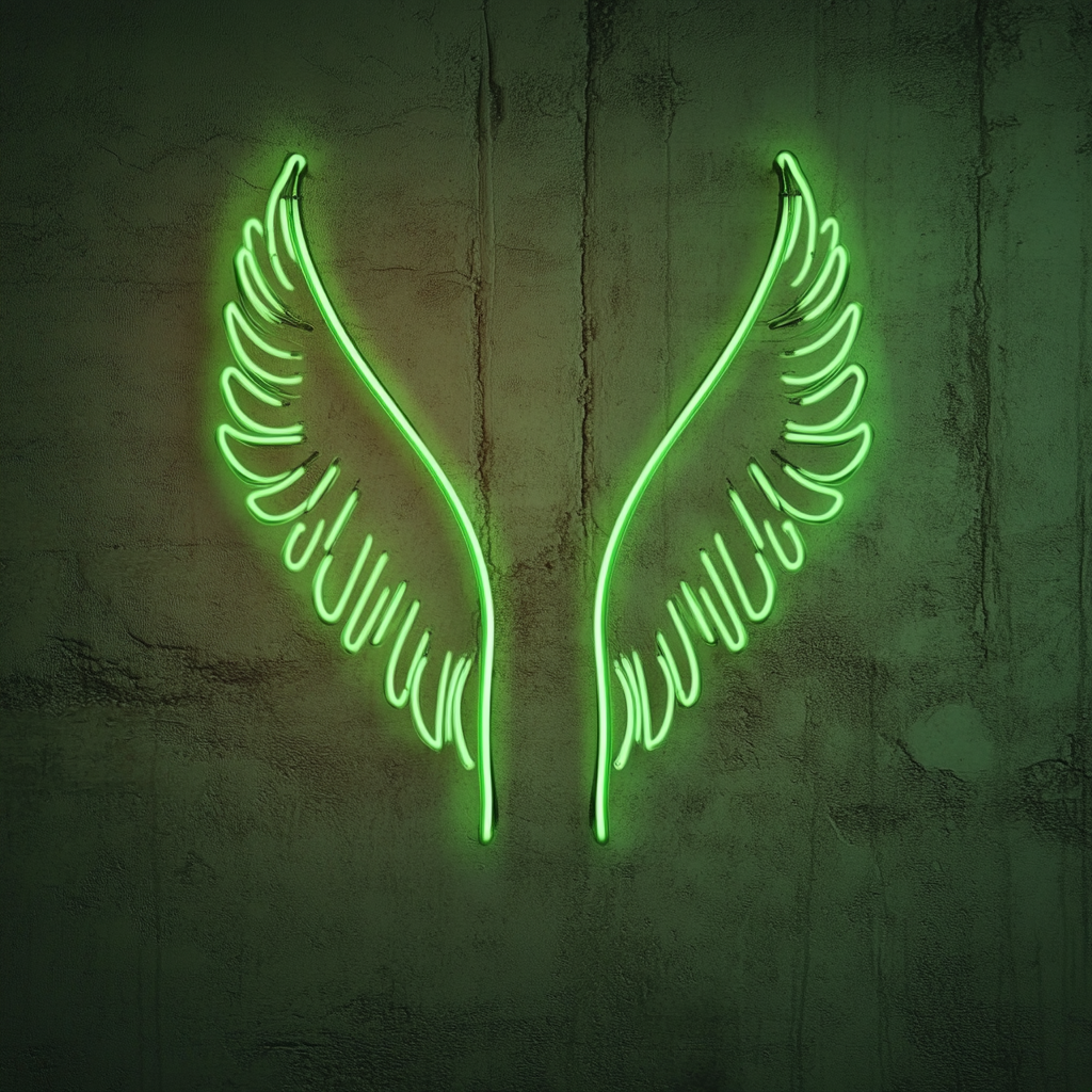 Angel Wings - Green Neon Sign, 18 Inches