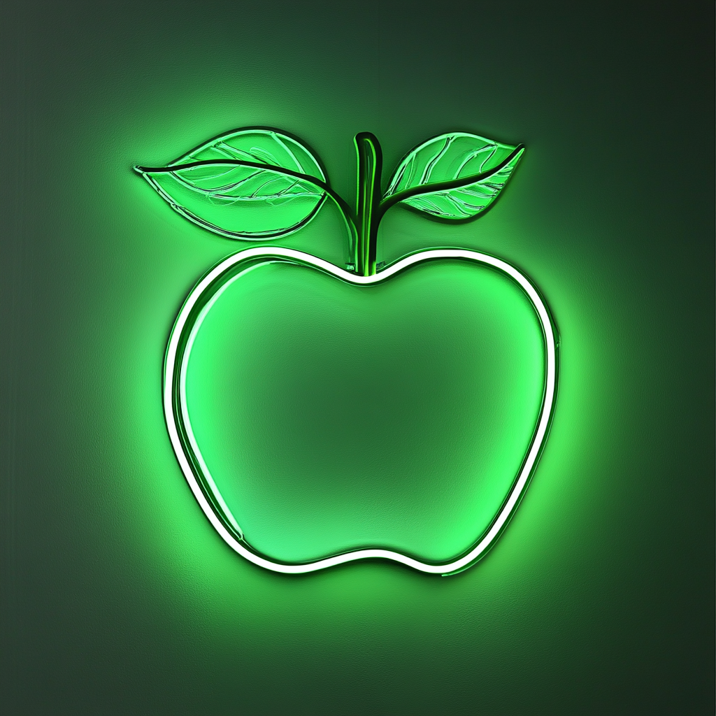Apple with Leaf - Green Neon Sign, 24 Inches
