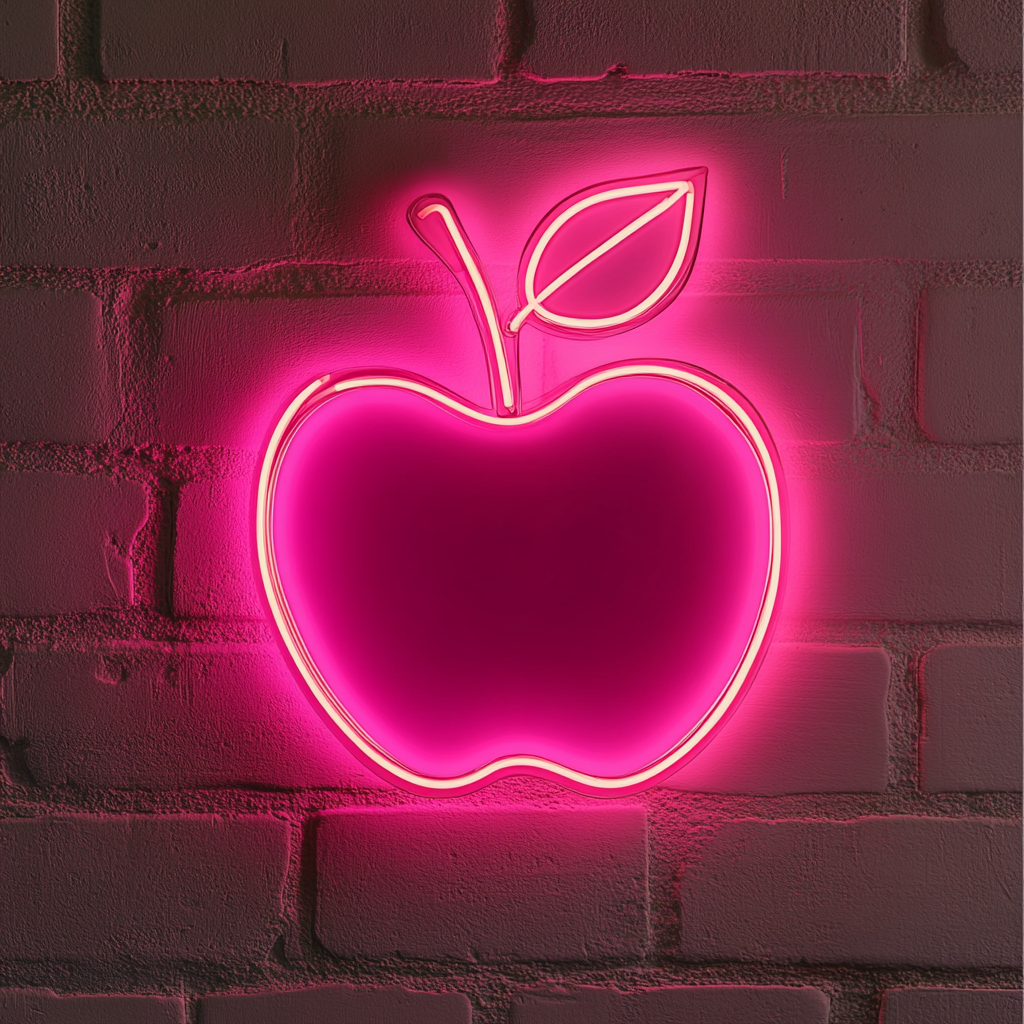 Apple with Leaf - Pink Neon Sign, 24 Inches