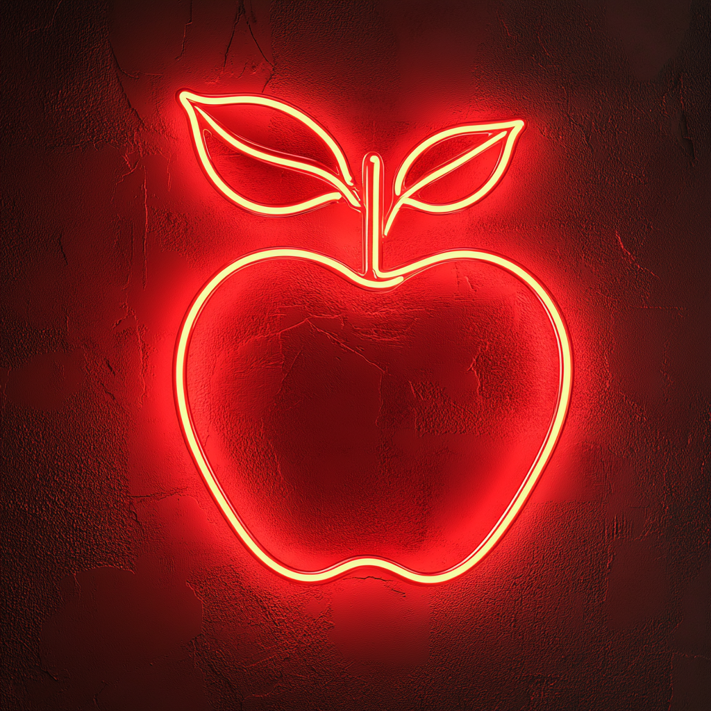 Apple with Leaf - Red Neon Sign, 18 Inches