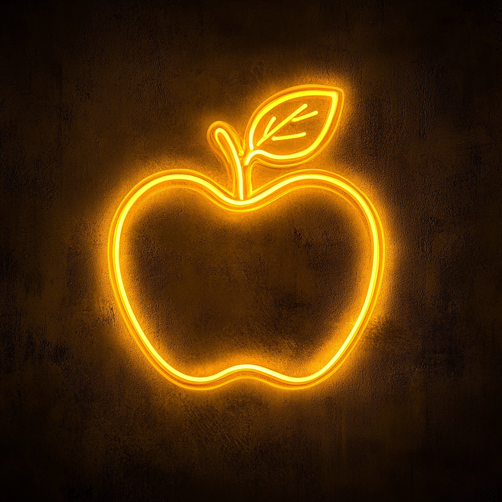 Apple with Leaf - Yellow Neon Sign, 24 Inches