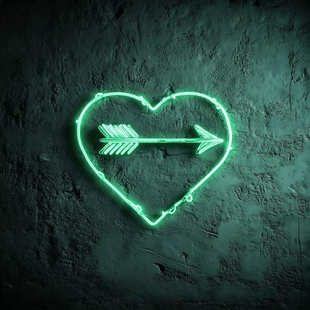 Arrow through Heart - Green Neon Sign, 18 Inches