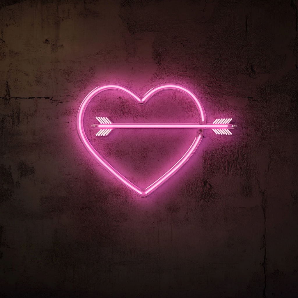 Arrow through Heart - Pink Neon Sign, 24 Inches