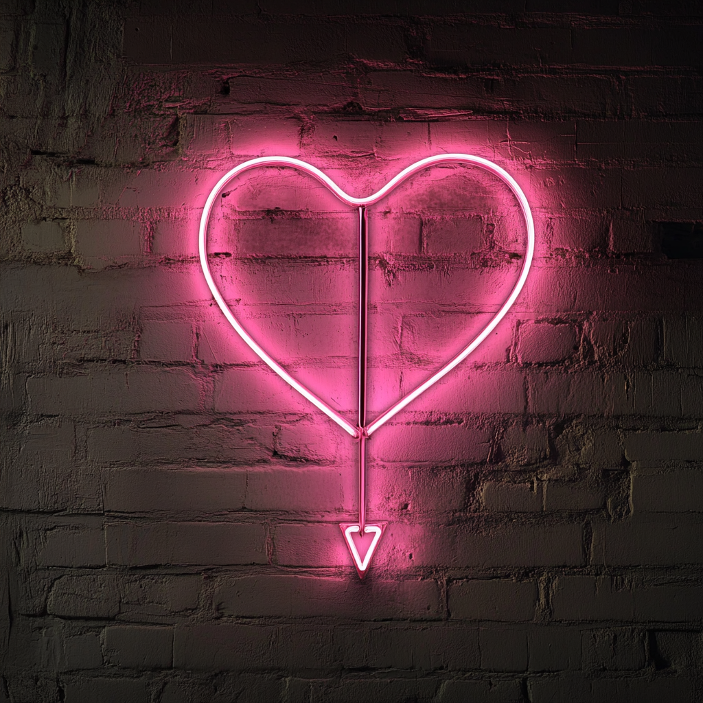 Arrow through Heart - Pink Neon Sign, 18 Inches