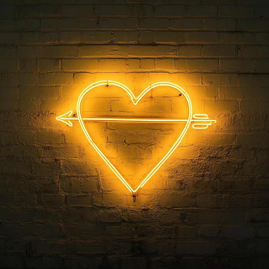 Arrow through Heart - Yellow Neon Sign, 18 Inches