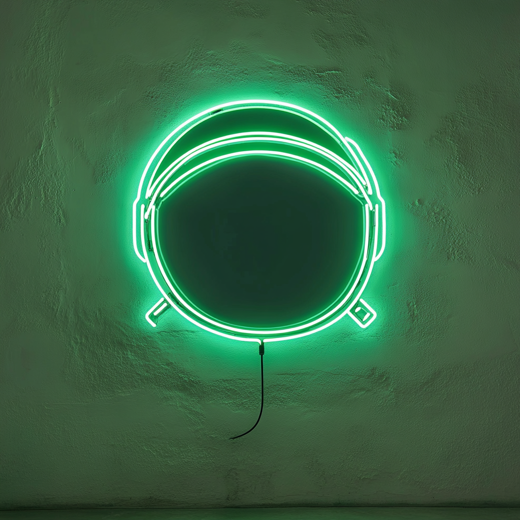 Astronaut Helmet - Green Neon Sign, 24 Inches