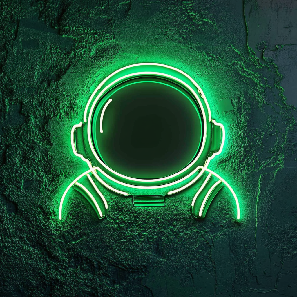 Astronaut Helmet - Green Neon Sign, 18 Inches