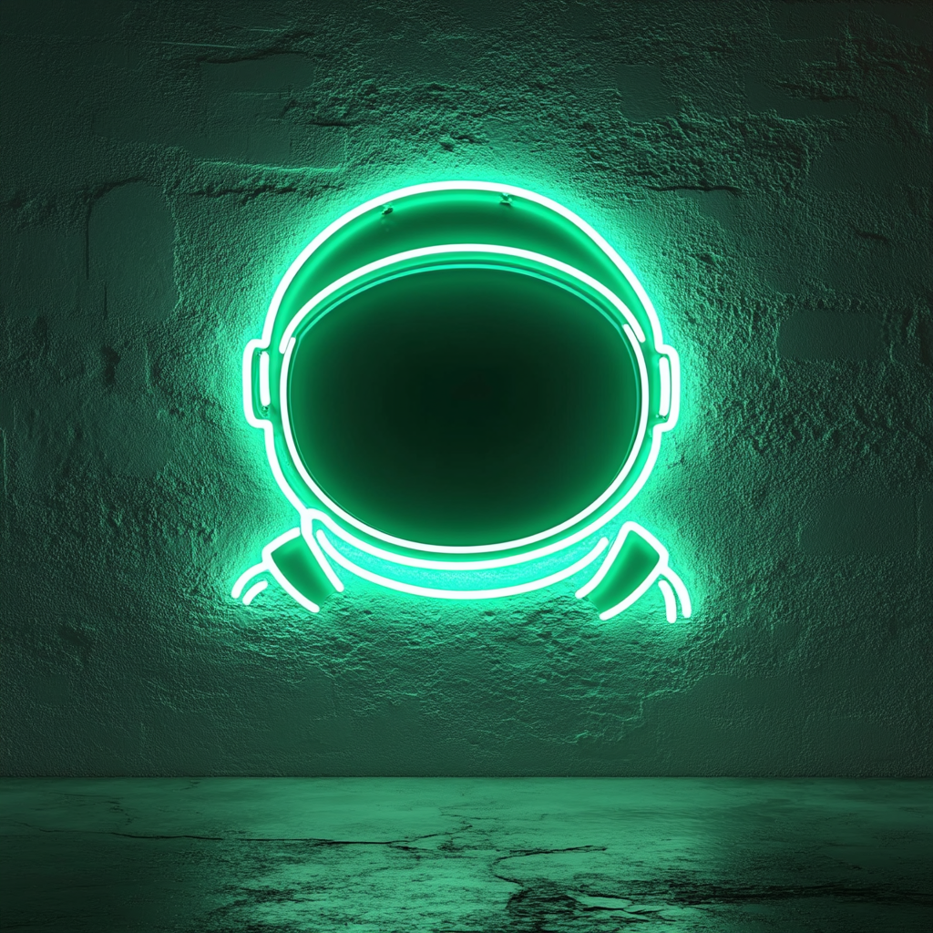 Astronaut Helmet - Green Neon Sign, 18 Inches