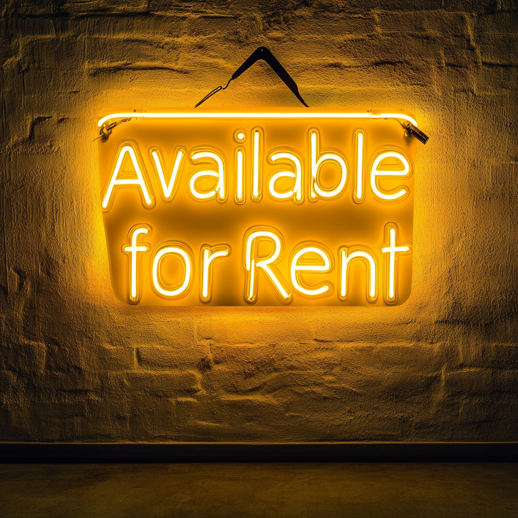 Available for Rent - Yellow Neon Sign, 24 Inches