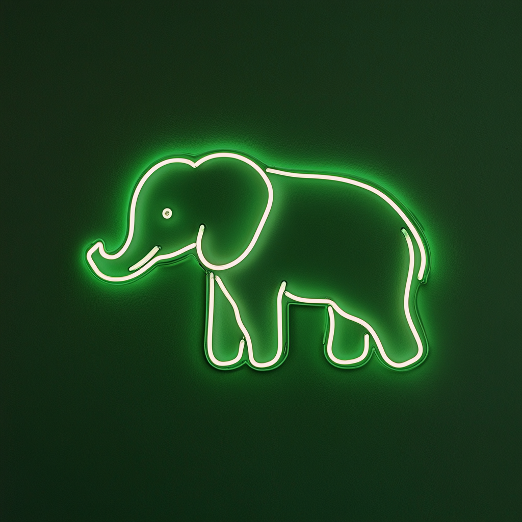 Baby Elephant - Green Neon Sign, 18 Inches