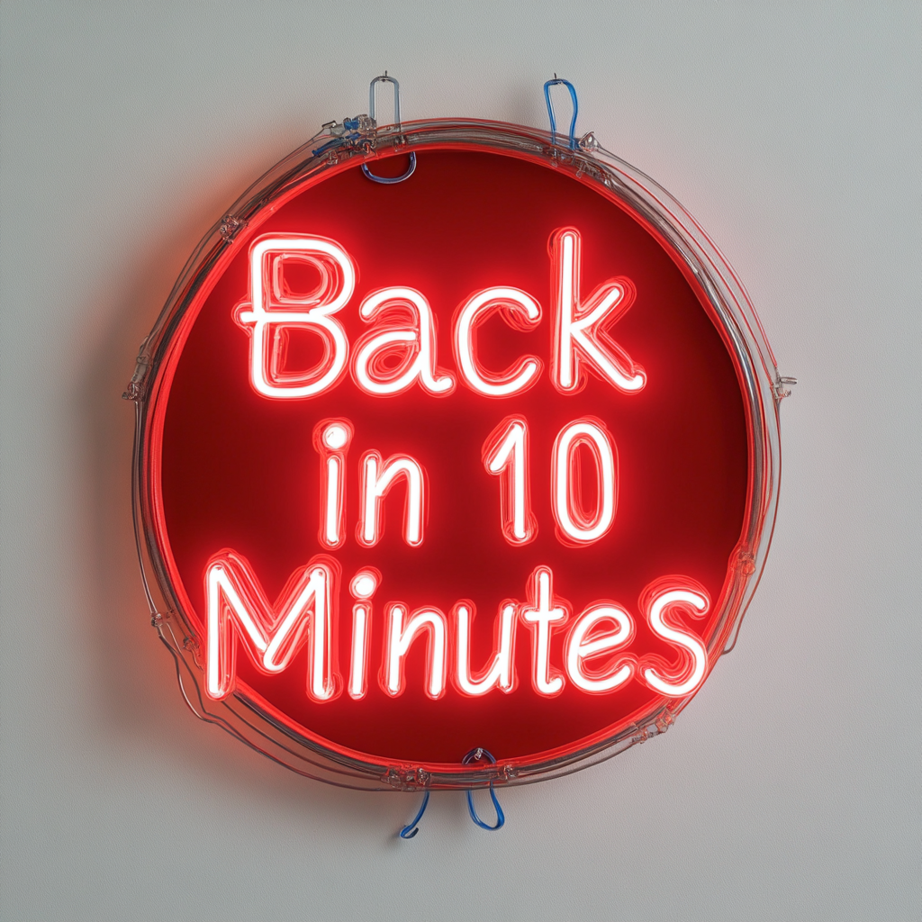 Back in 10 Minutes - Red Neon Sign, 18 Inches