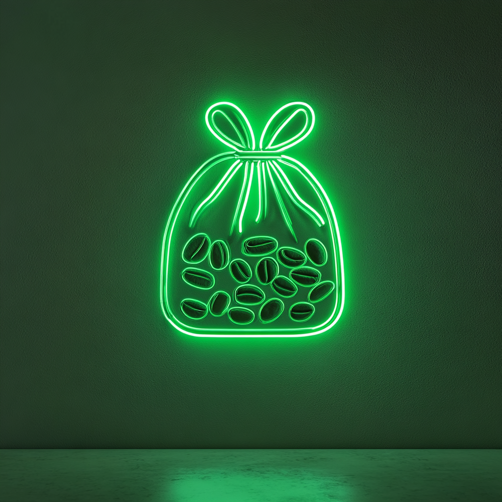Bag of Coffee Beans - Green Neon Sign, 24 Inches