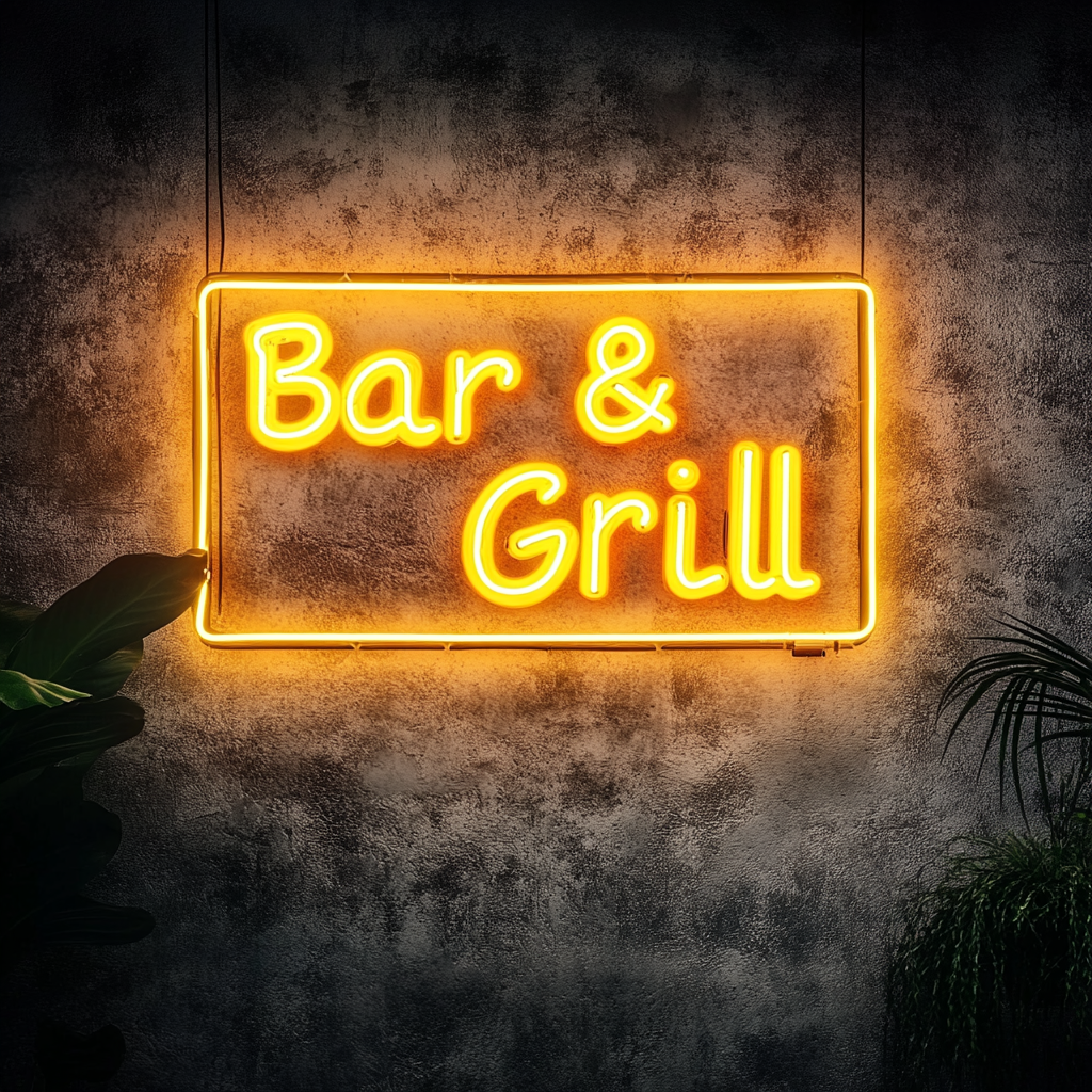 Bar & Grill - Yellow Neon Sign, 18 Inches