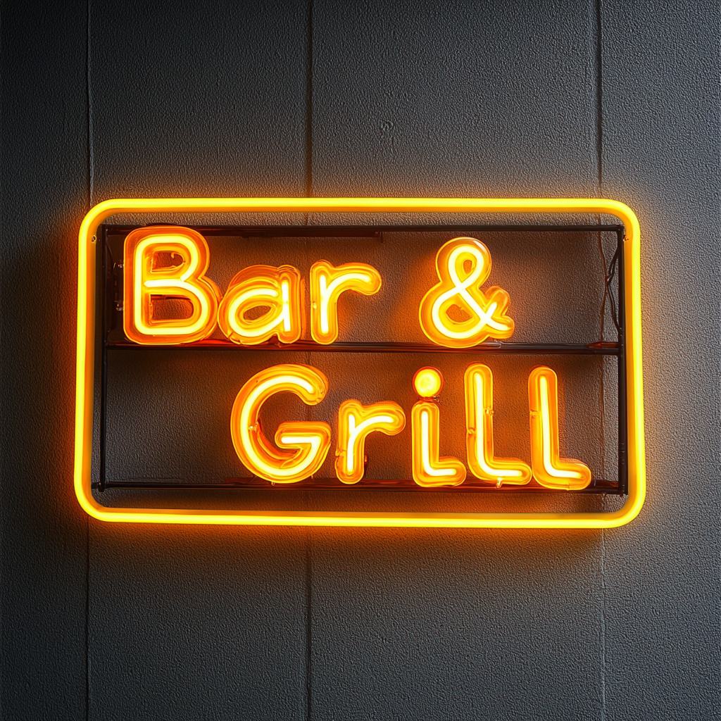 Bar & Grill - Yellow Neon Sign, 18 Inches