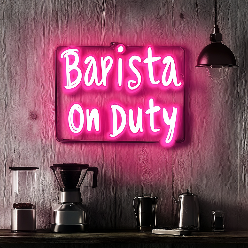 "Barista On Duty" - Pink Neon Sign, 24 Inches