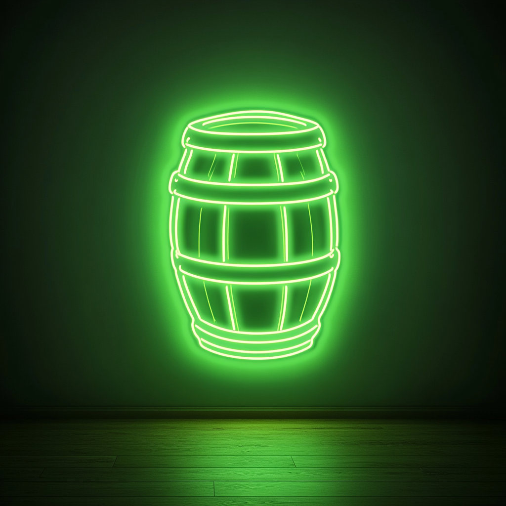 Barrel of Beer - Green Neon Sign, 18 Inches