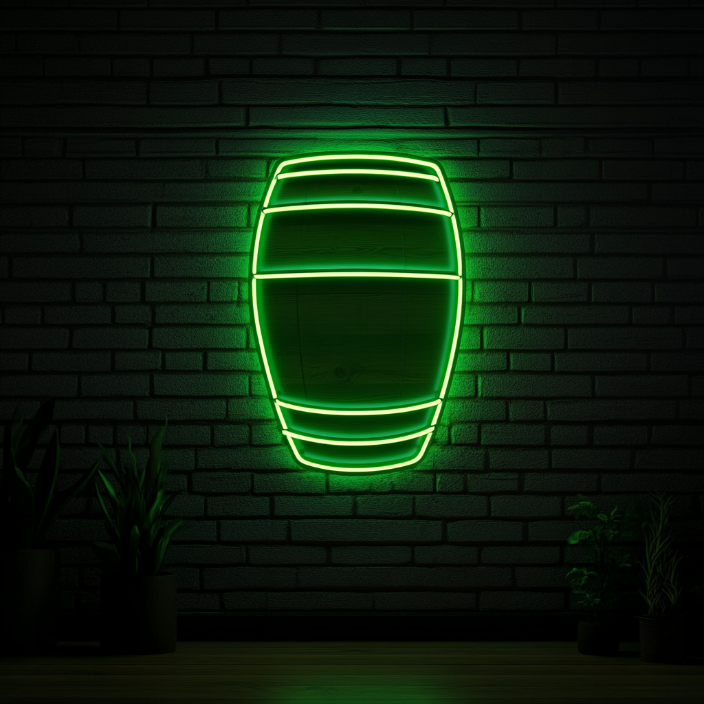 Barrel of Beer - Green Neon Sign, 18 Inches