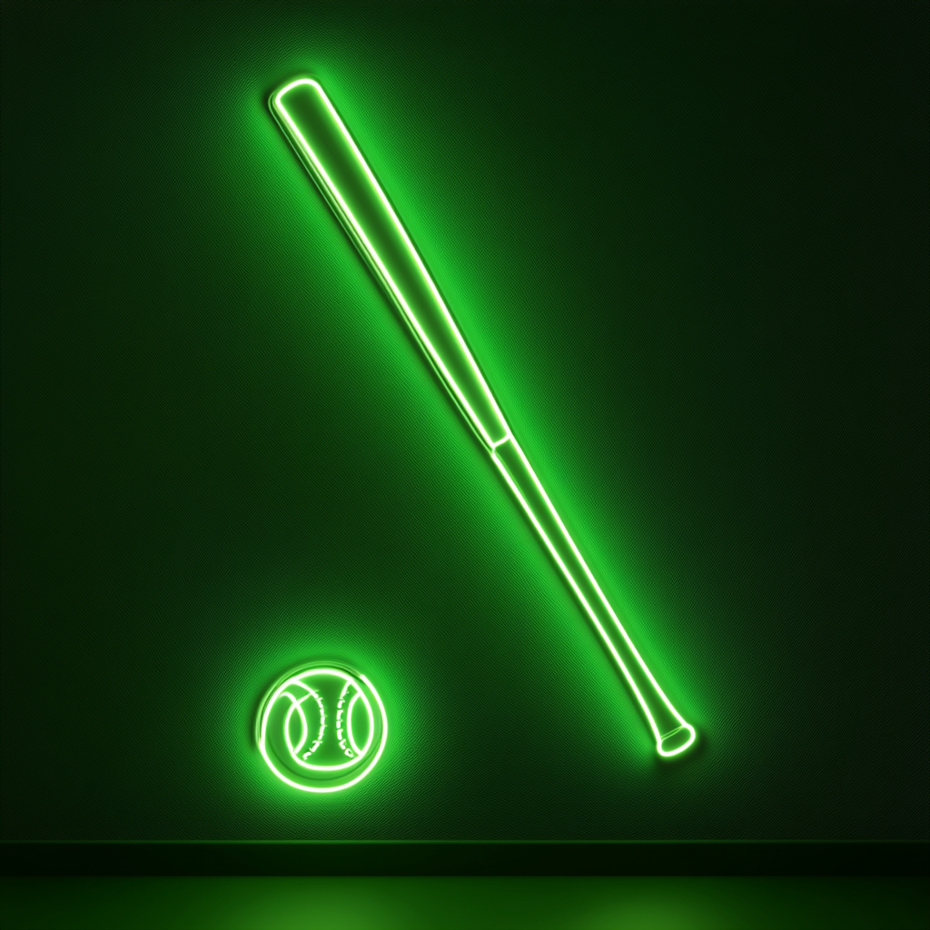 Baseball Bat - Green Neon Sign, 24 Inches