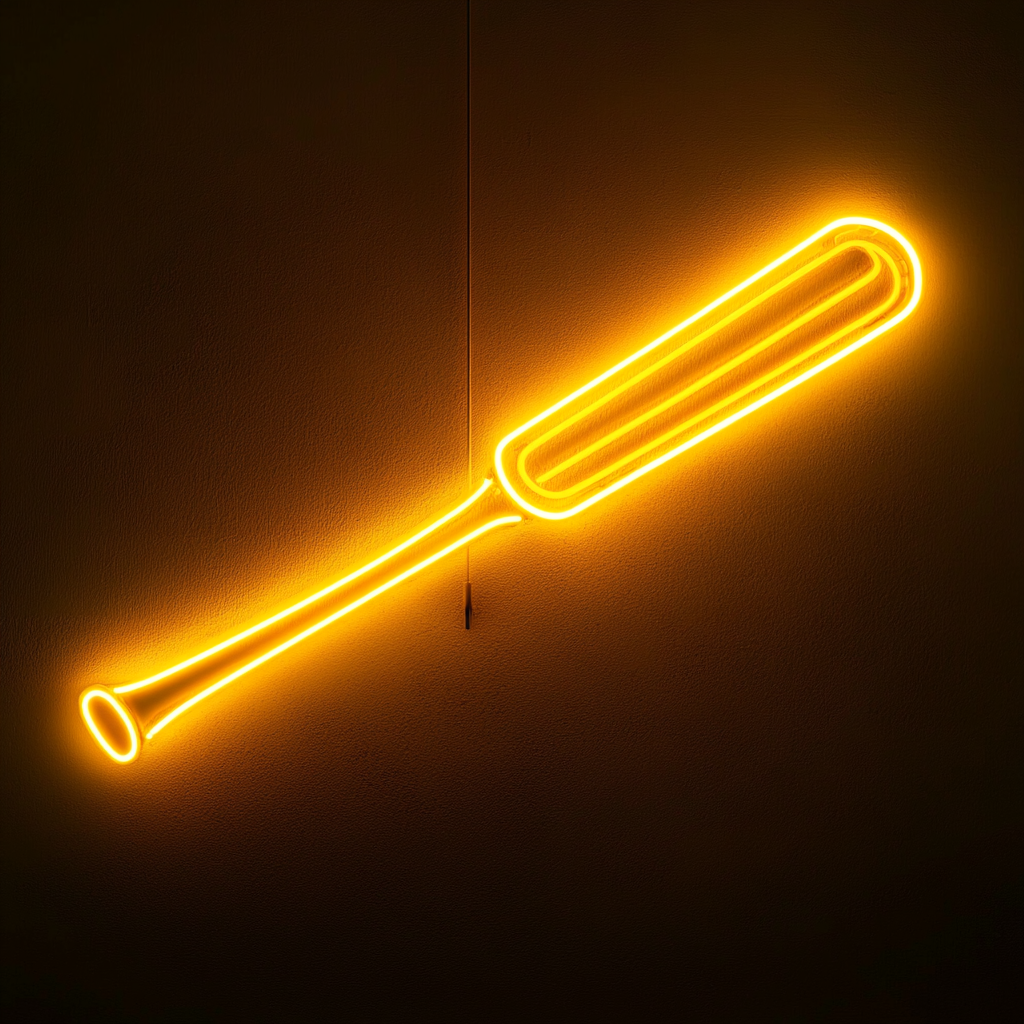 Baseball Bat - Yellow Neon Sign, 18 Inches