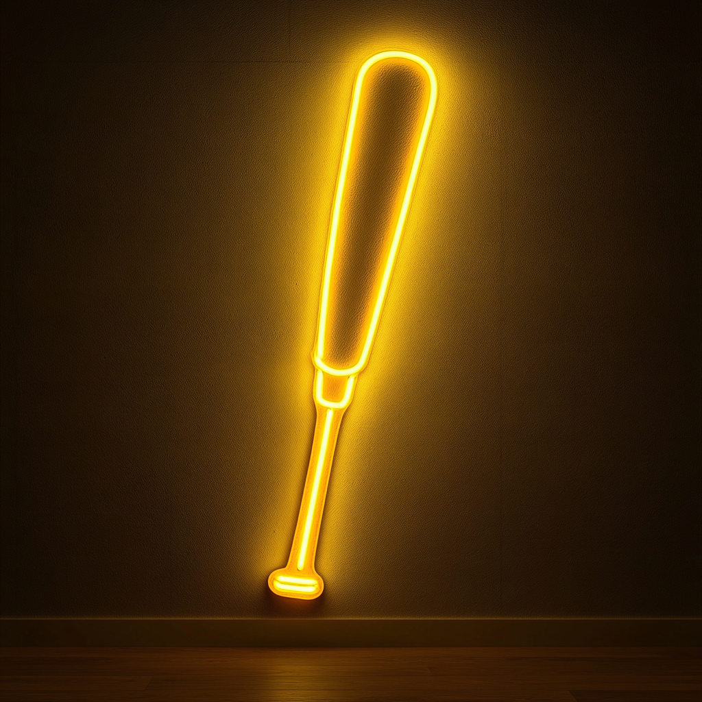 Baseball Bat - Yellow Neon Sign, 18 Inches