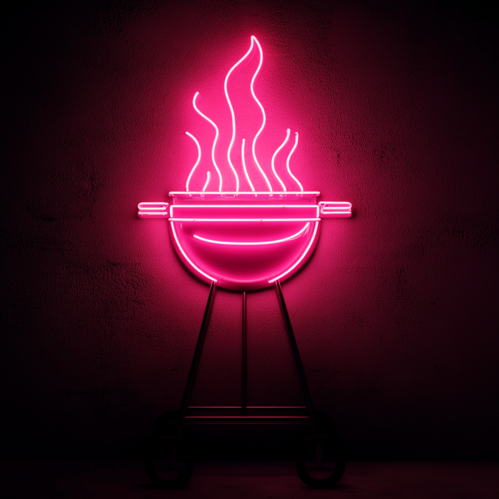 BBQ Grill with Flames - Pink Neon Sign, 24 Inches