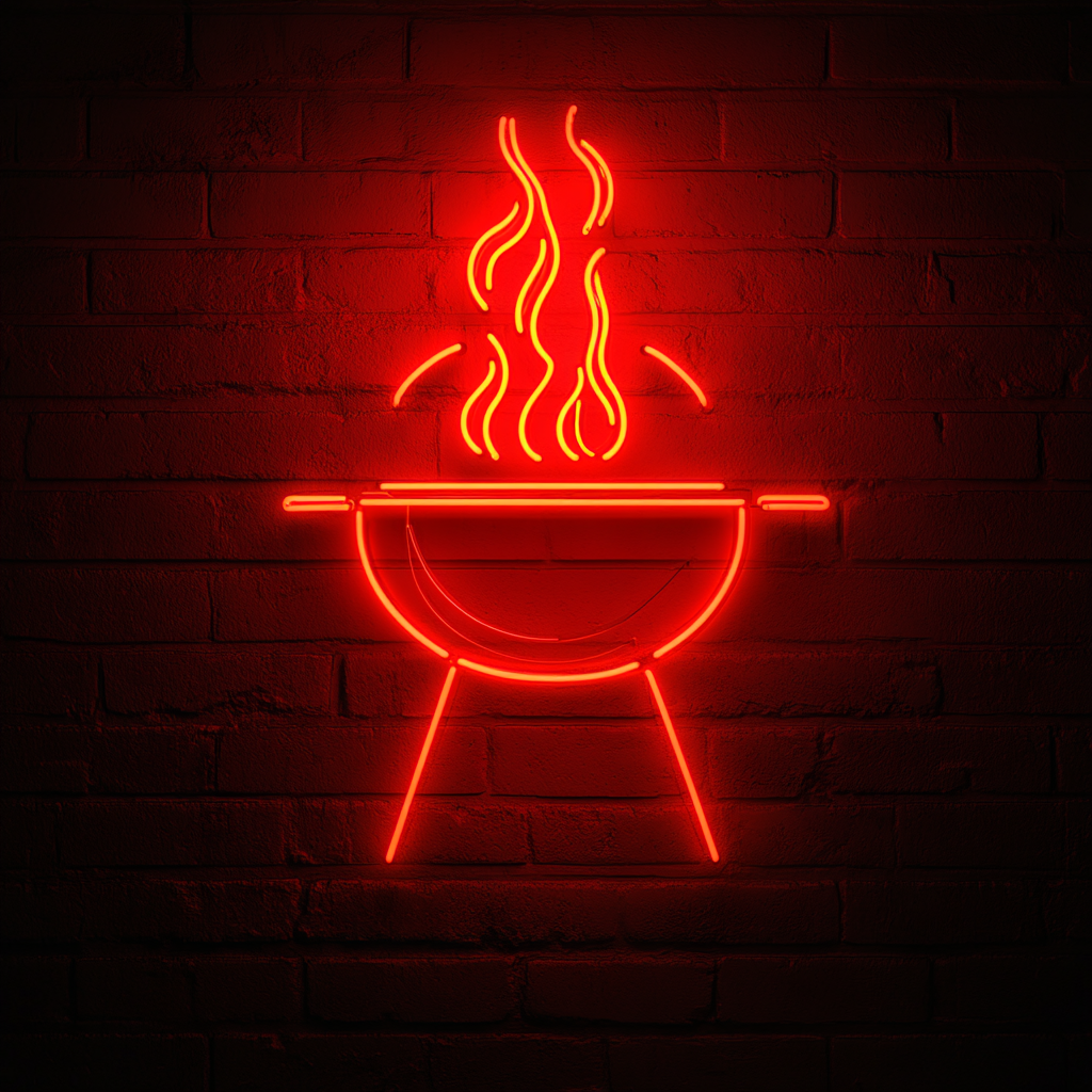 BBQ Grill with Flames - Red Neon Sign, 24 Inches