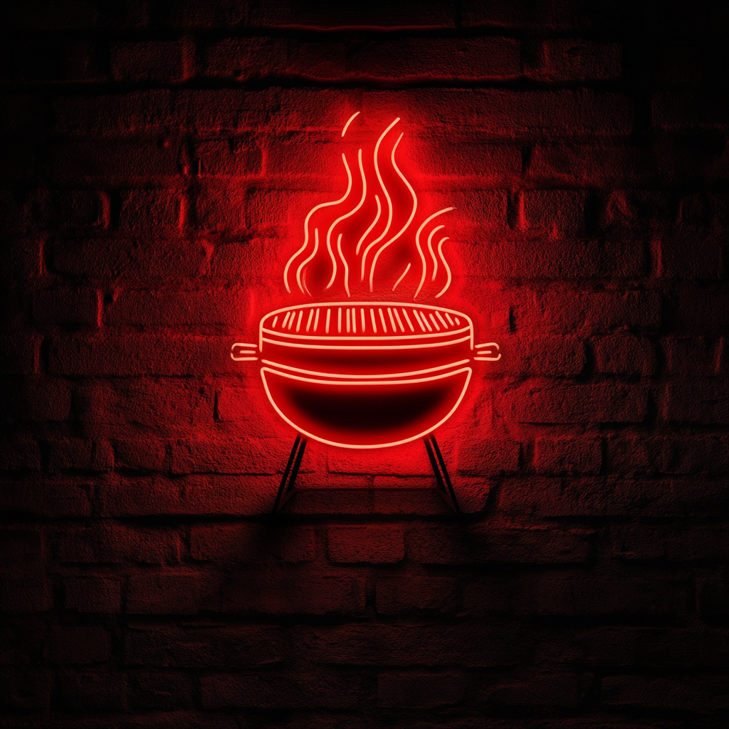 BBQ Grill with Flames - Red Neon Sign, 18 Inches