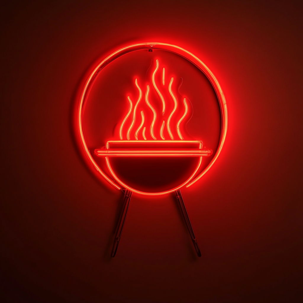 BBQ Grill with Flames - Red Neon Sign, 24 Inches