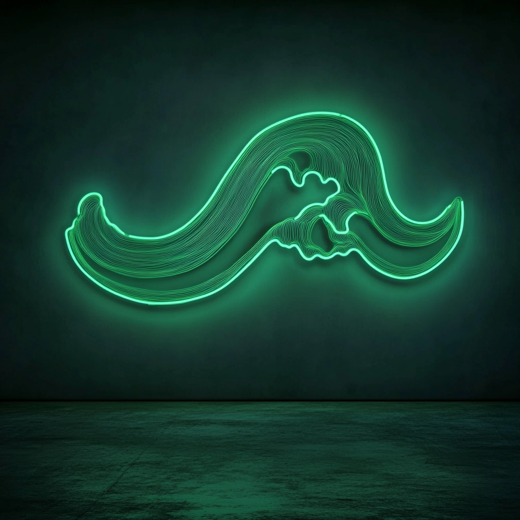 Beach Waves - Green Neon Sign, 18 Inches