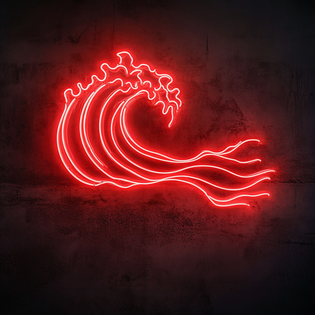 Beach Waves - Red Neon Sign, 18 Inches