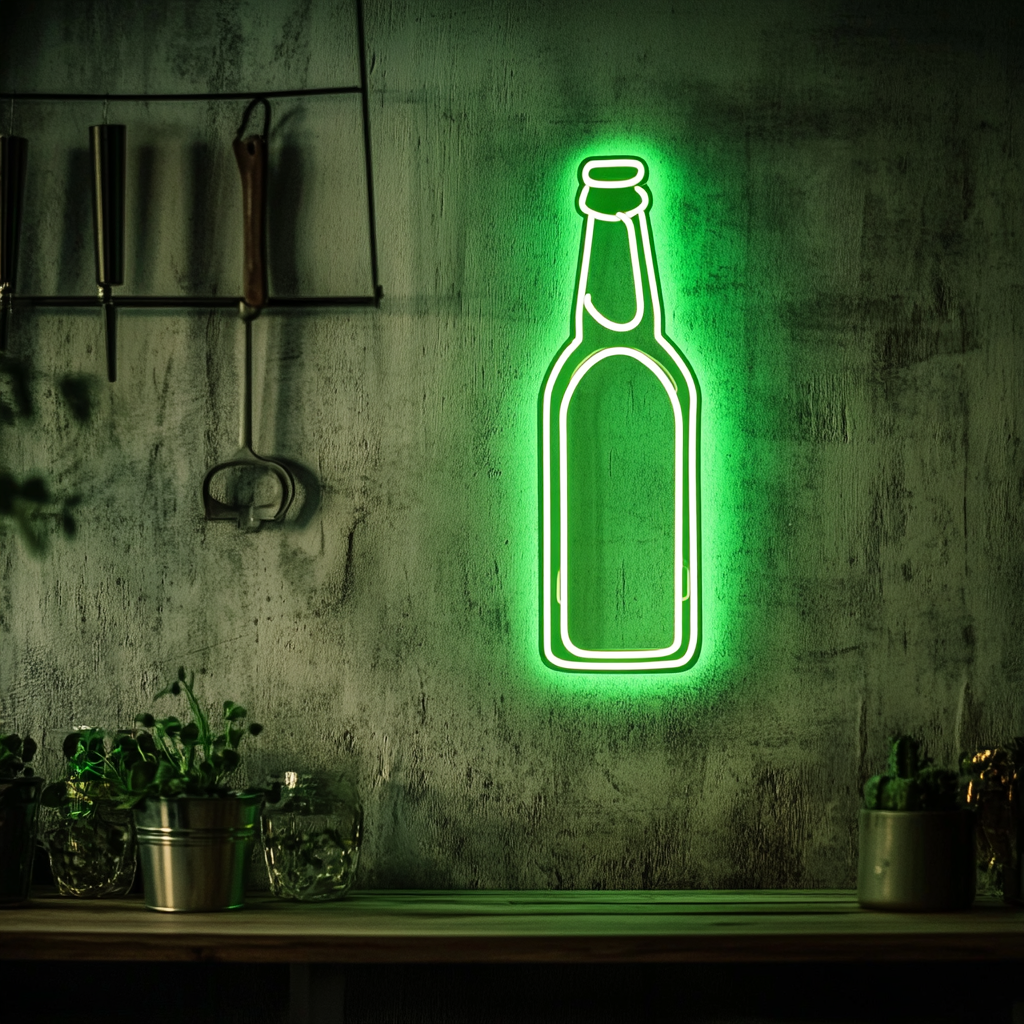 Beer Bottle - Green Neon Sign, 24 Inches