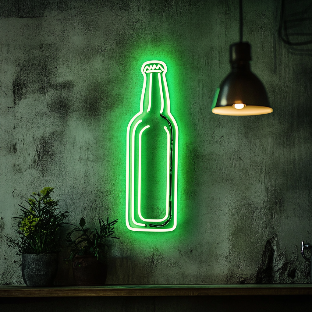 Beer Bottle - Green Neon Sign, 24 Inches