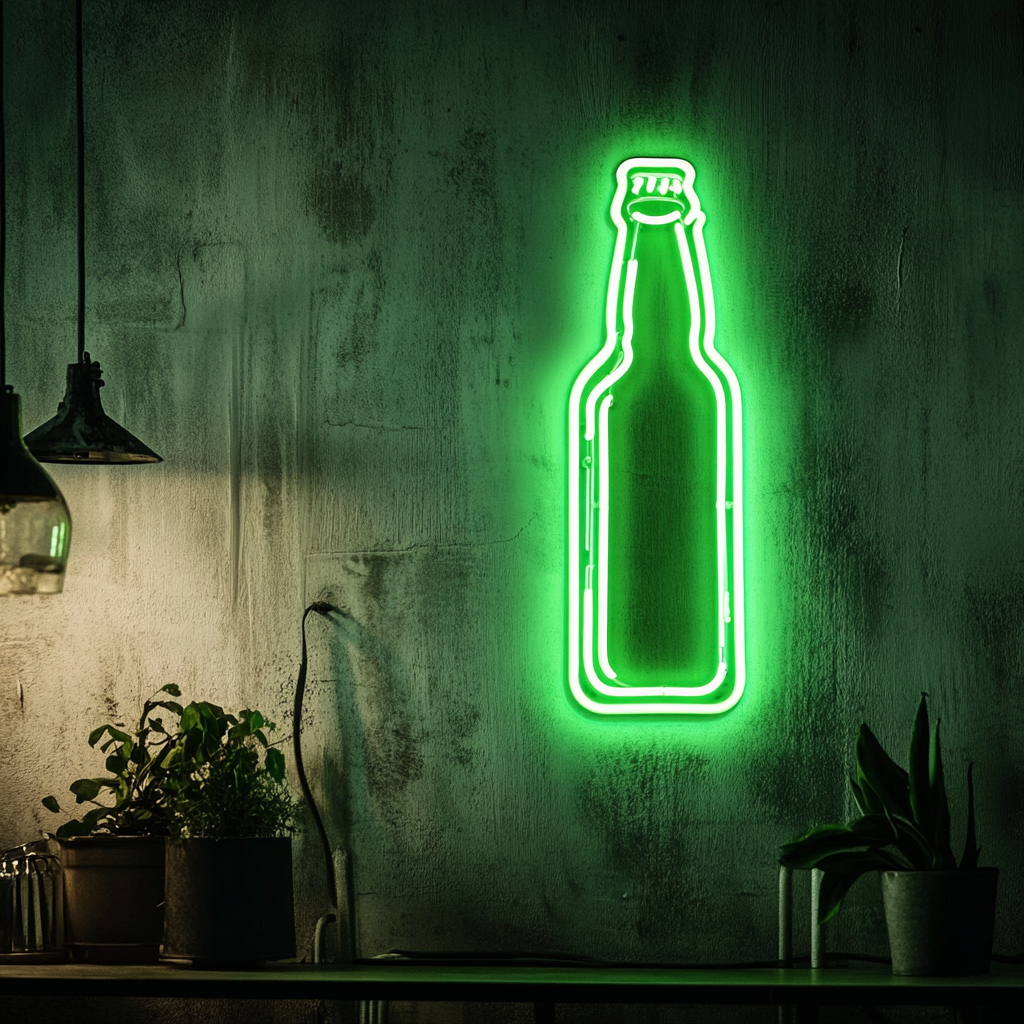 Beer Bottle - Green Neon Sign, 24 Inches