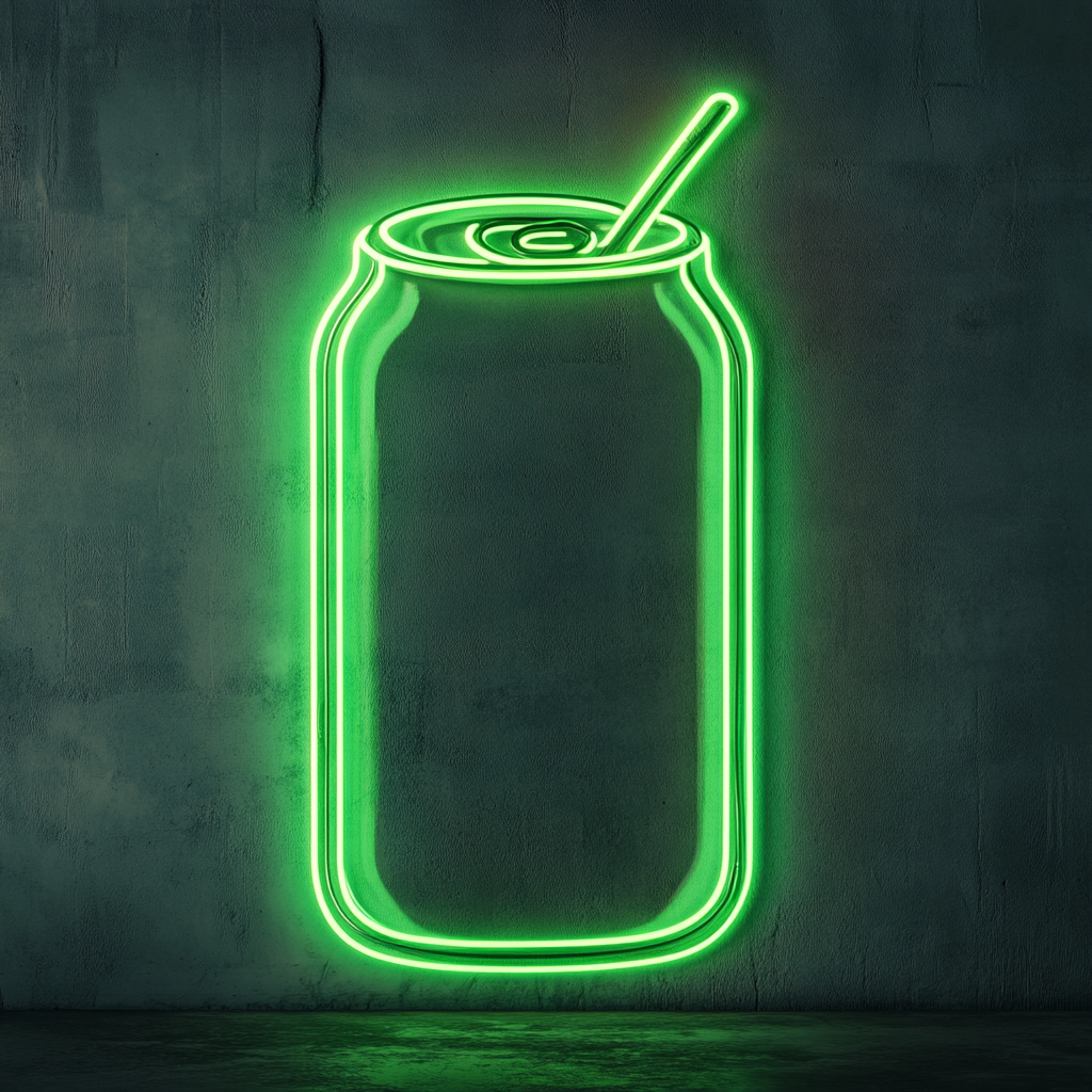 Beer Can with Pull Tab - Green Neon Sign, 18 Inches