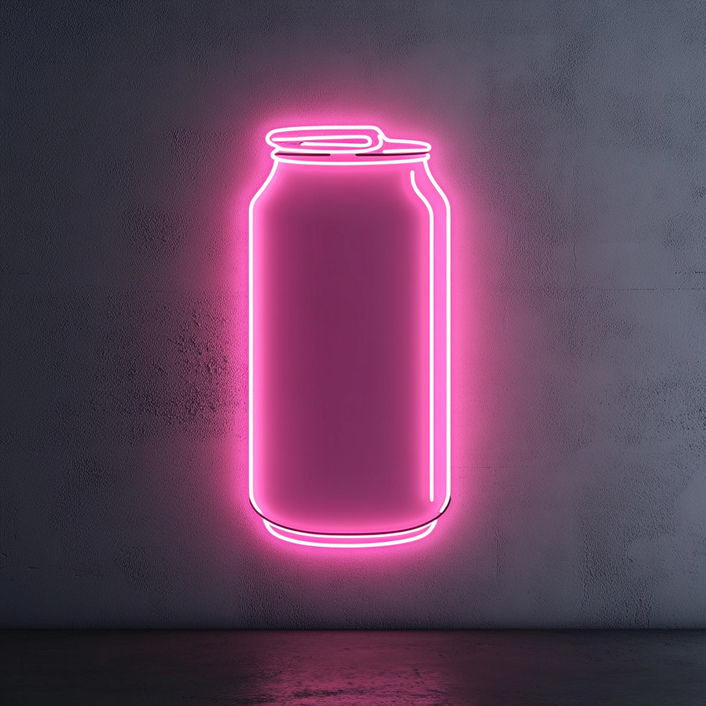 Beer Can with Pull Tab - Pink Neon Sign, 18 Inches