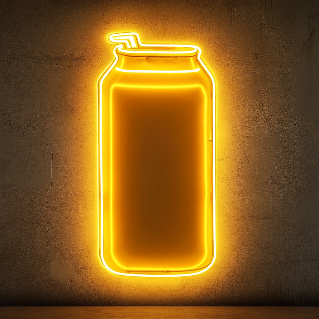 Beer Can with Pull Tab - Yellow Neon Sign, 24 Inches