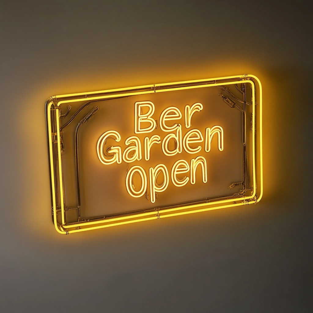 "Beer Garden Open" - Yellow Neon Sign, 24 Inches