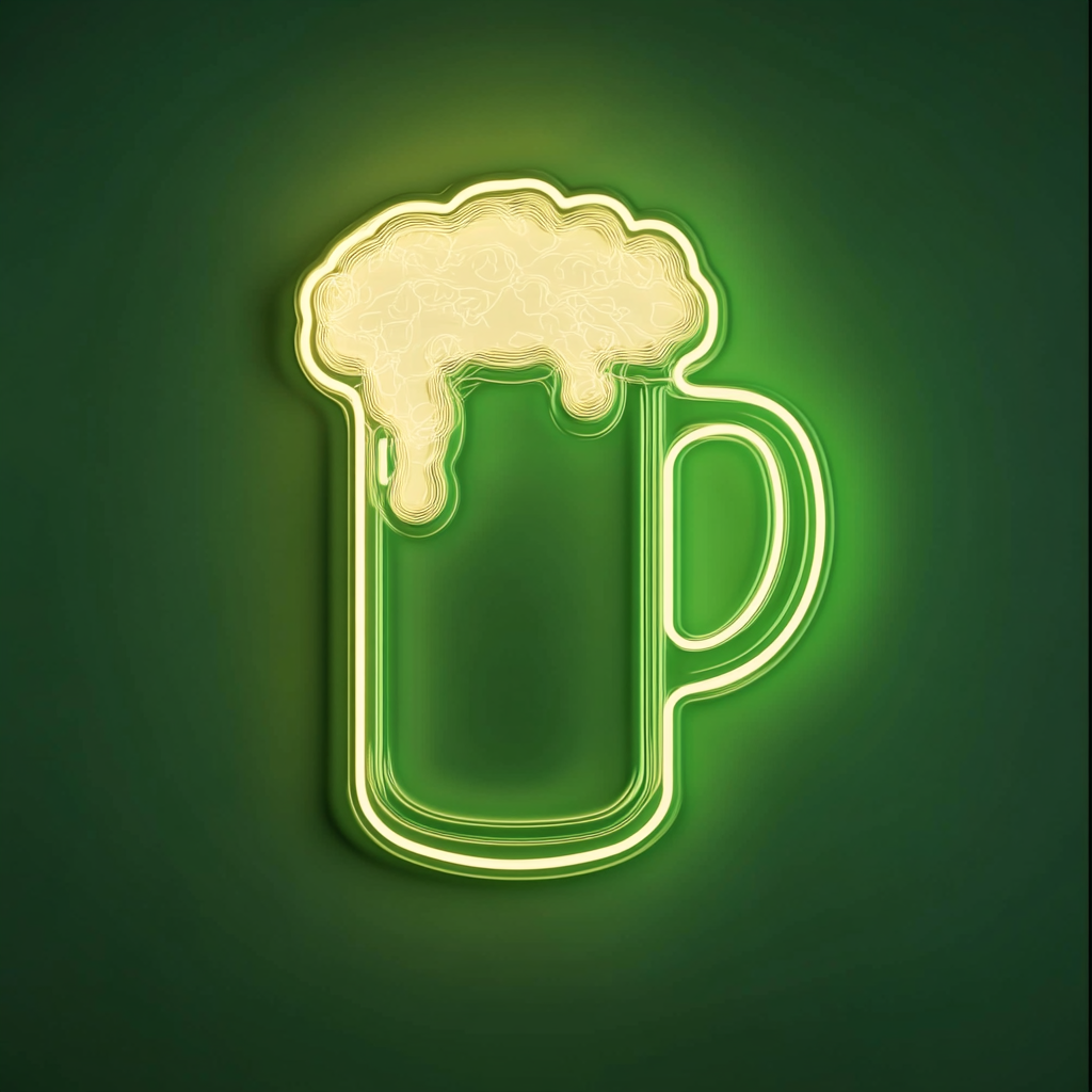 Beer Mug Overflowing with Foam - Green Neon Sign, 24 Inches