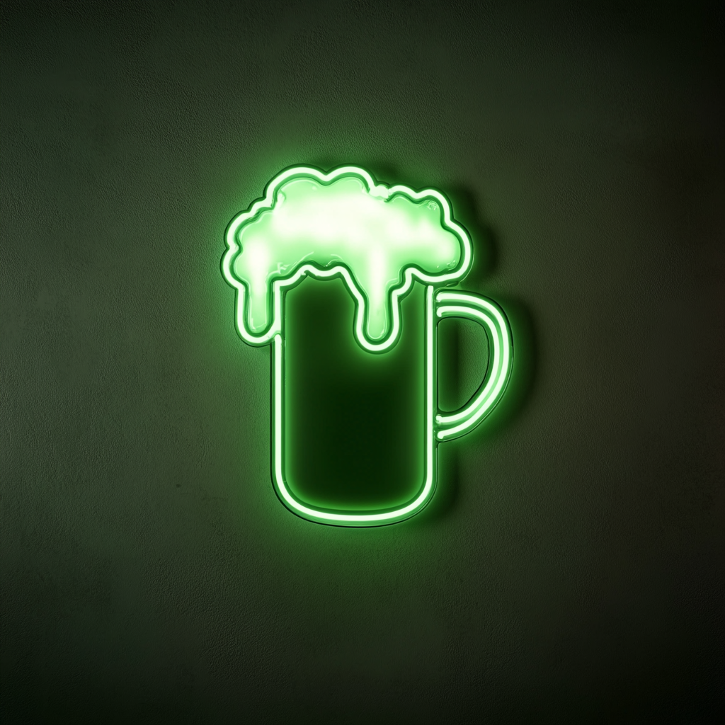 Beer Mug Overflowing with Foam - Green Neon Sign, 18 Inches