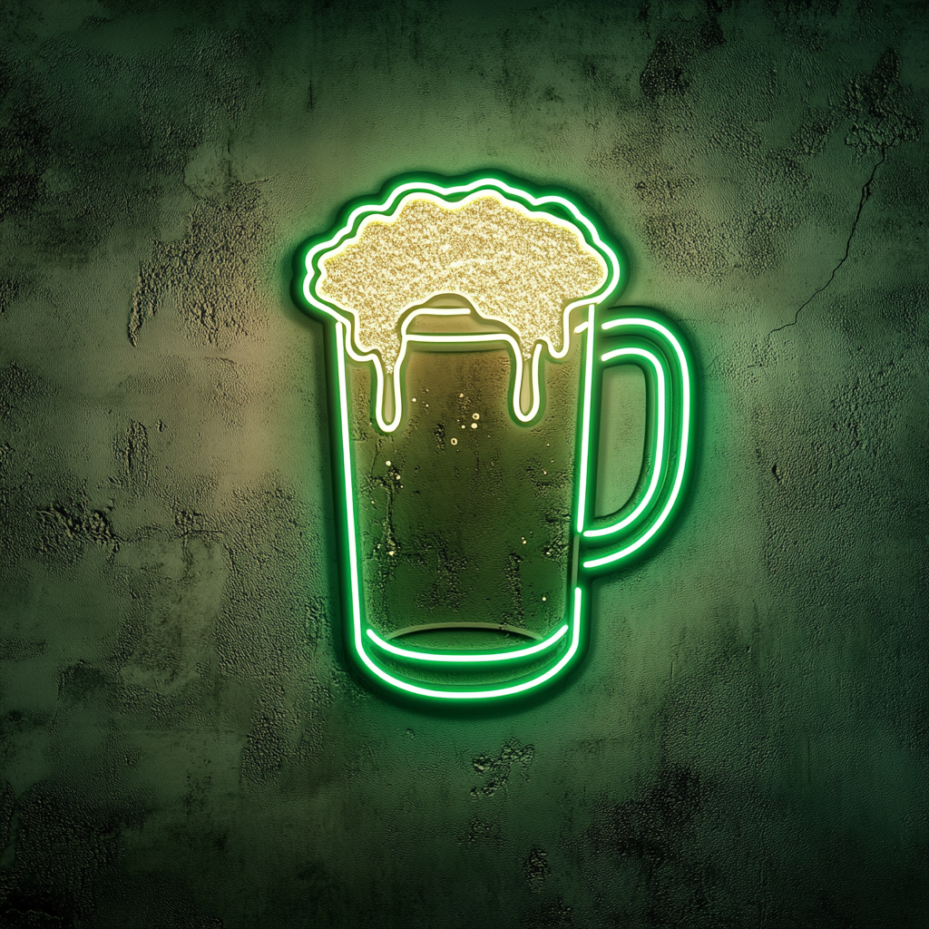Beer Mug Overflowing with Foam - Green Neon Sign, 18 Inches