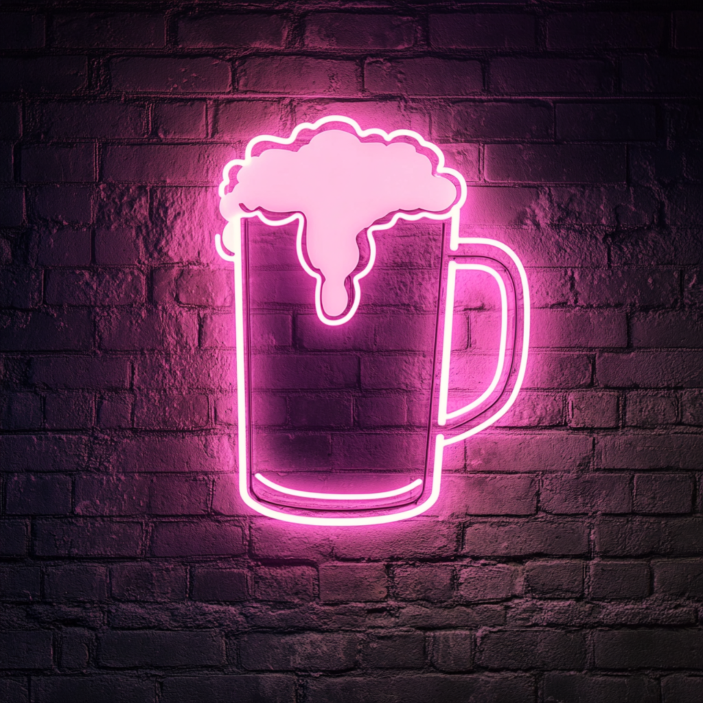 Beer Mug Overflowing with Foam - Pink Neon Sign, 18 Inches