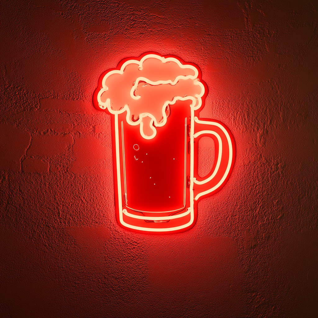 Beer Mug Overflowing with Foam - Red Neon Sign, 18 Inches