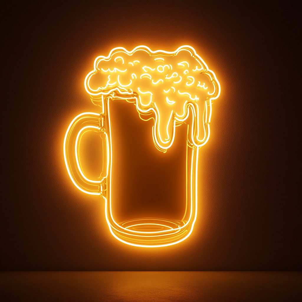 Beer Mug Overflowing with Foam - Yellow Neon Sign, 24 Inches