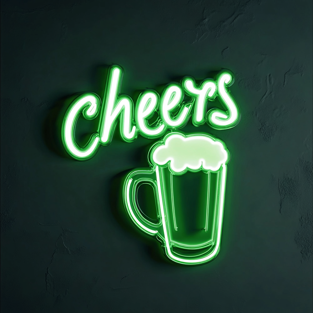 Beer Mug with Cheers Sign - Green Neon Sign, 24 Inches