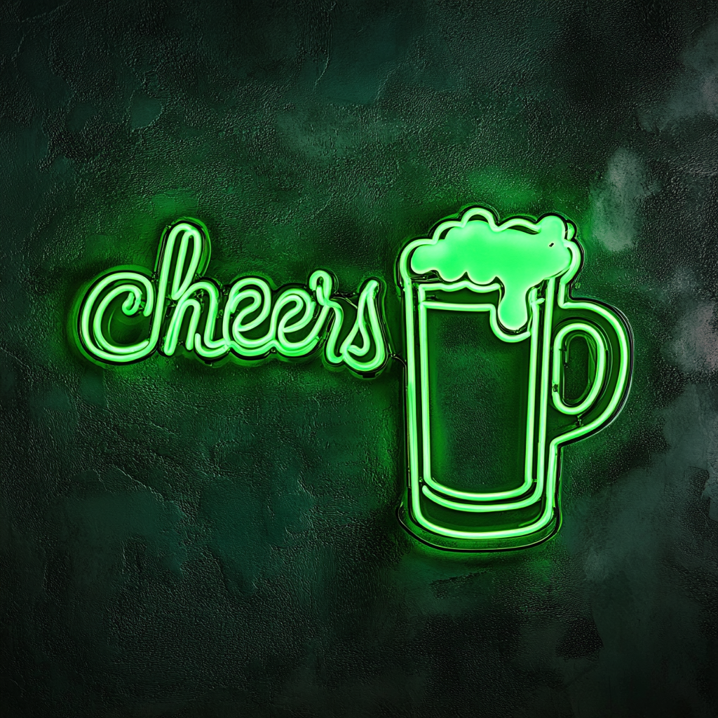 Beer Mug with Cheers Sign - Green Neon Sign, 18 Inches