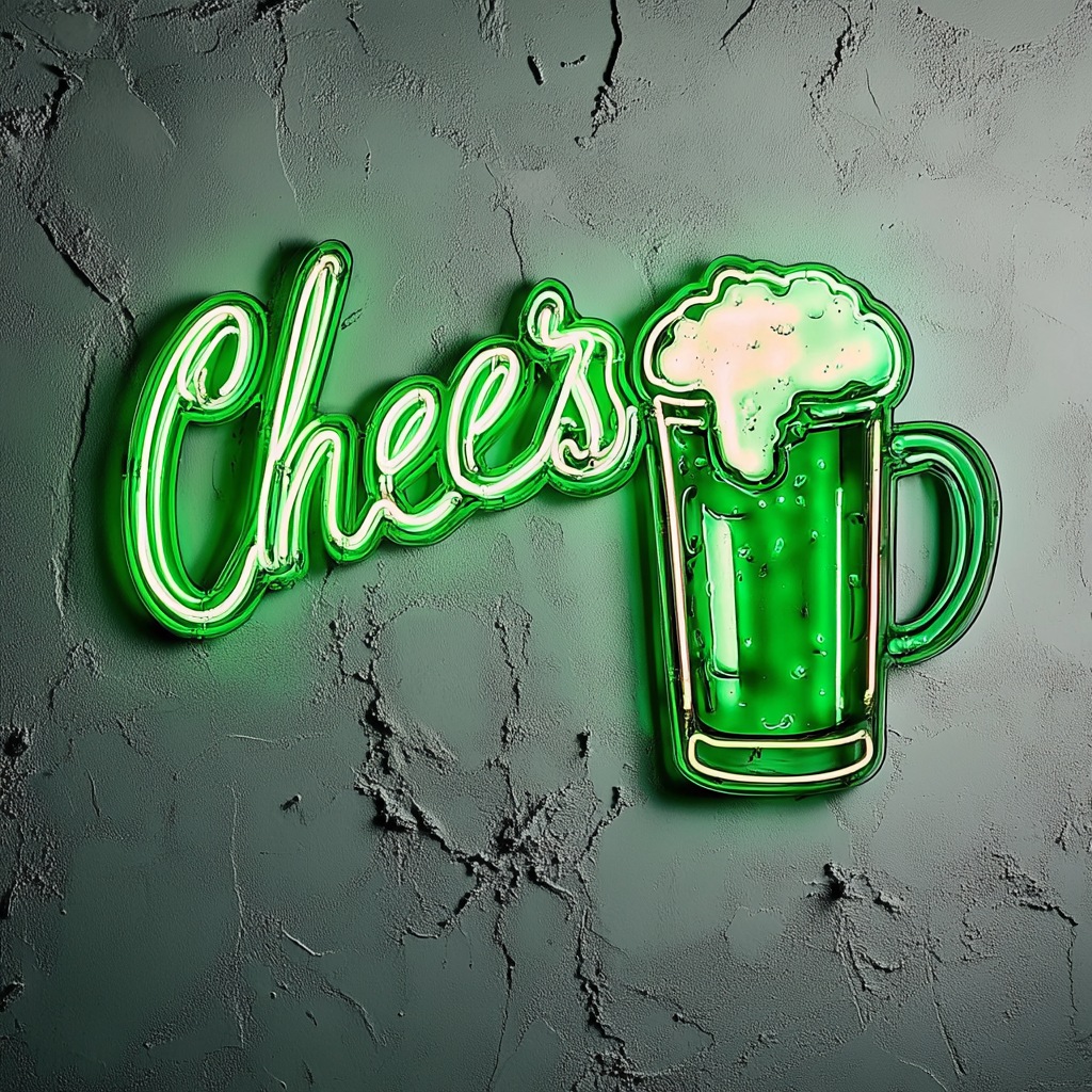 Beer Mug with Cheers Sign - Green Neon Sign, 24 Inches