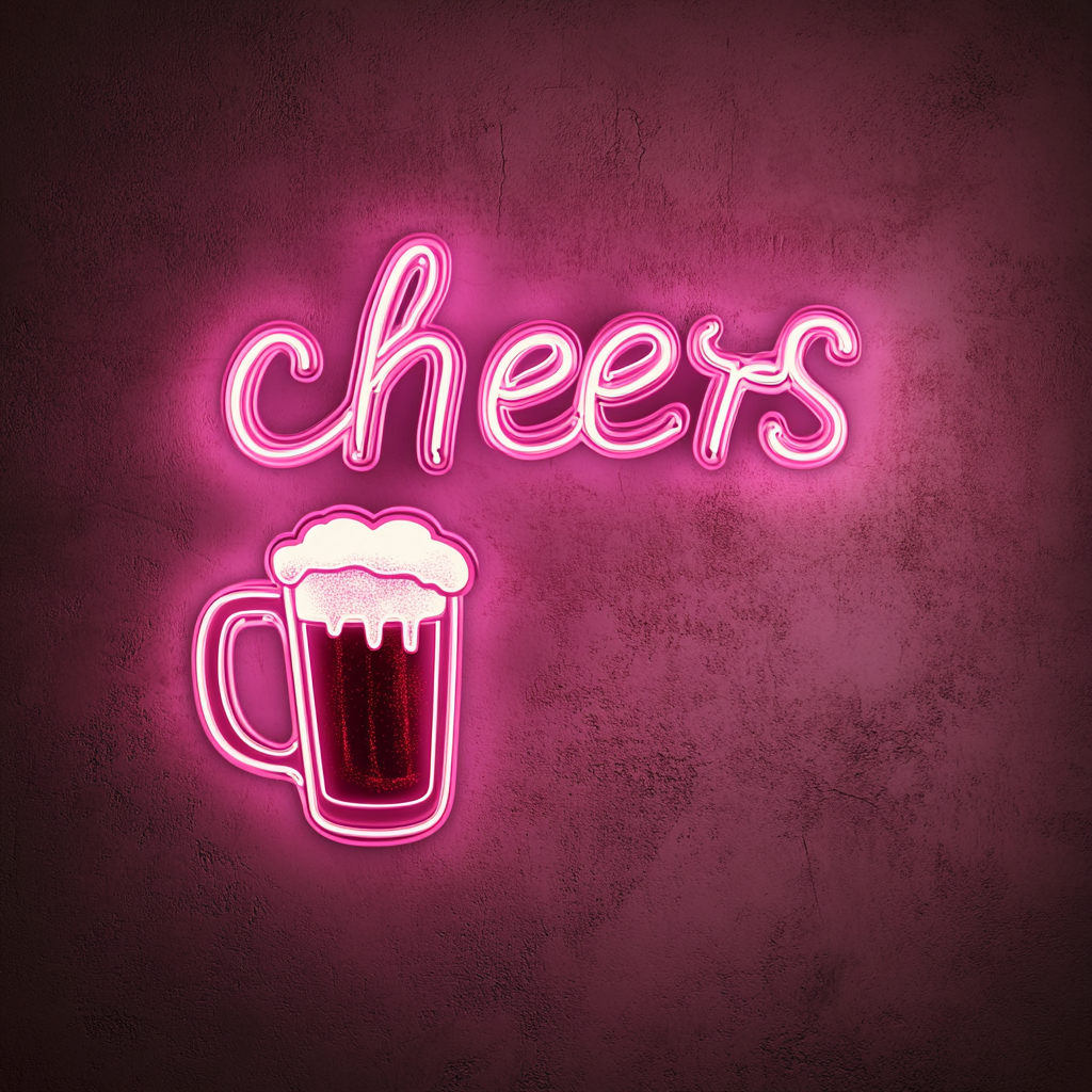 Beer Mug with Cheers Sign - Pink Neon Sign, 24 Inches