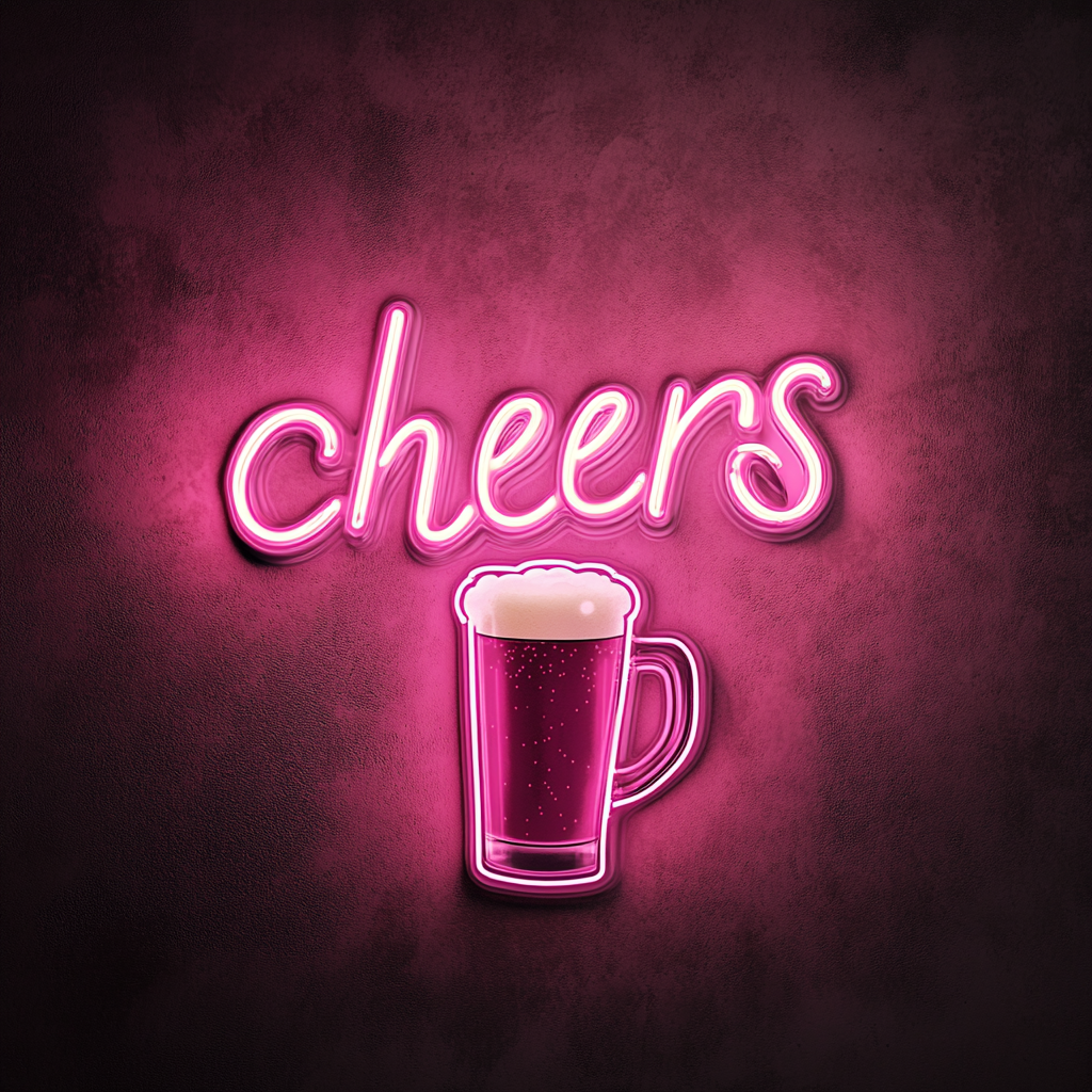 Beer Mug with Cheers Sign - Pink Neon Sign, 24 Inches